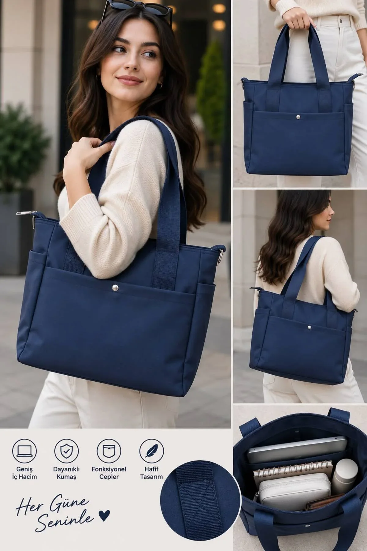 KADIN TOTE ÇANTA BÜYÜK KAPASİTELİ ÇOK GÖZLÜ KOLON ASKILI SU GEÇİRMEZ SHOPPER